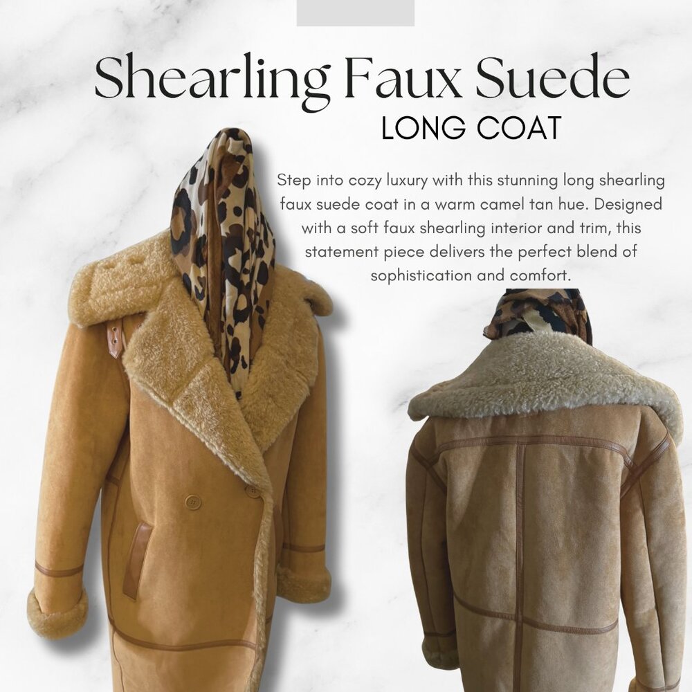 Shearling Faux Suede Long Coat – Camel Tan SOLD
